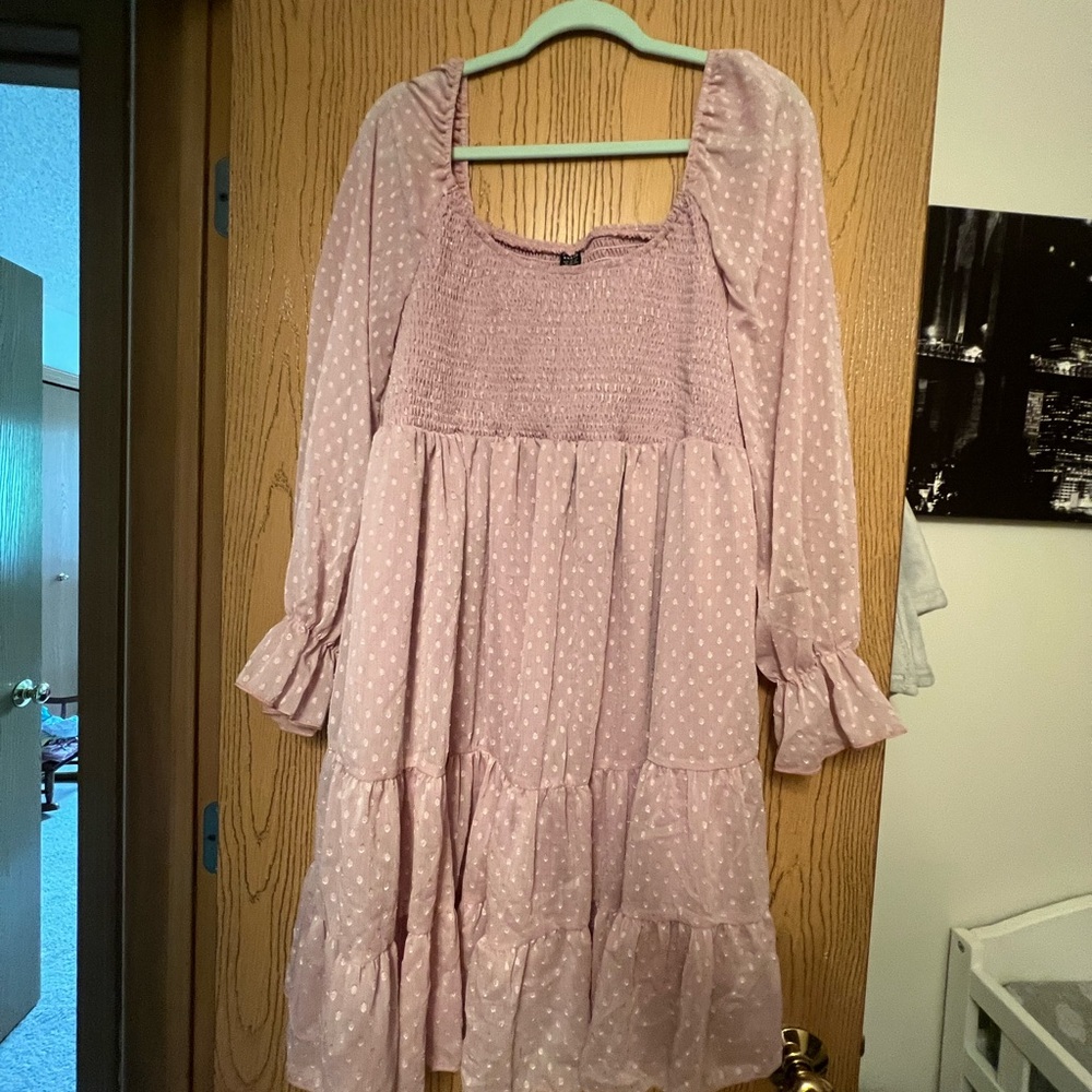 Pink Polka Dot Long Sleeve Dress